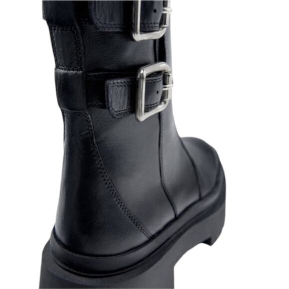 Zara Buckled Moto Goth Streetwear Lug SOLE Contemporary Boots Size 37 US 6.5 - Picture 15 of 16